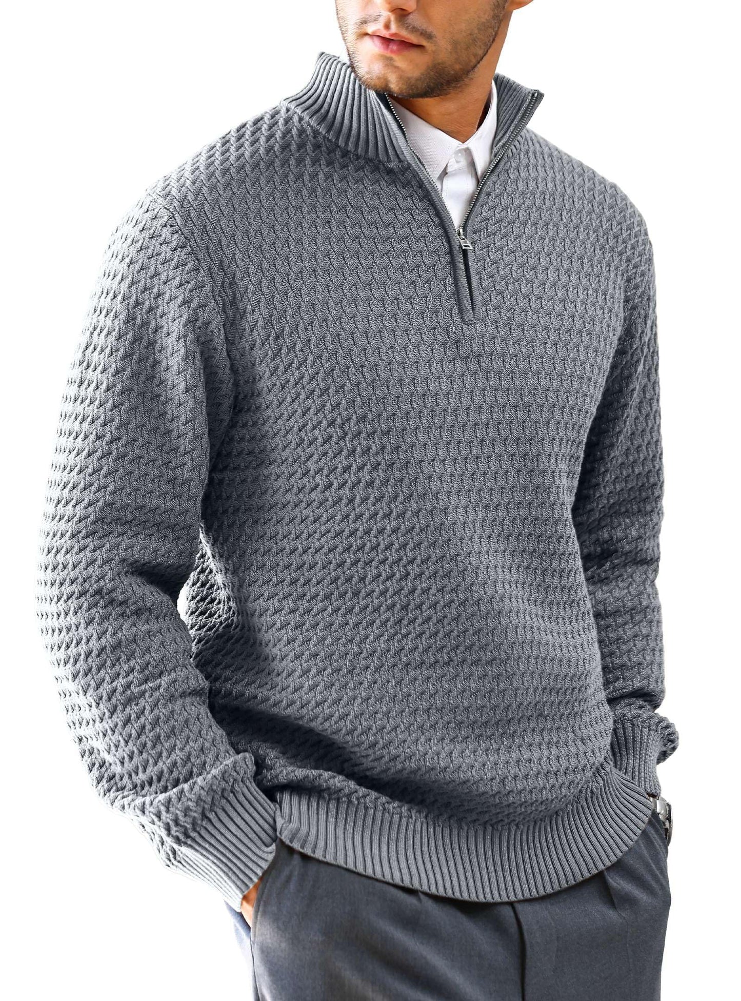 HYPESTFIT Men’s 1/4 Zip Turtleneck Sweater – Warm Knit Pullover