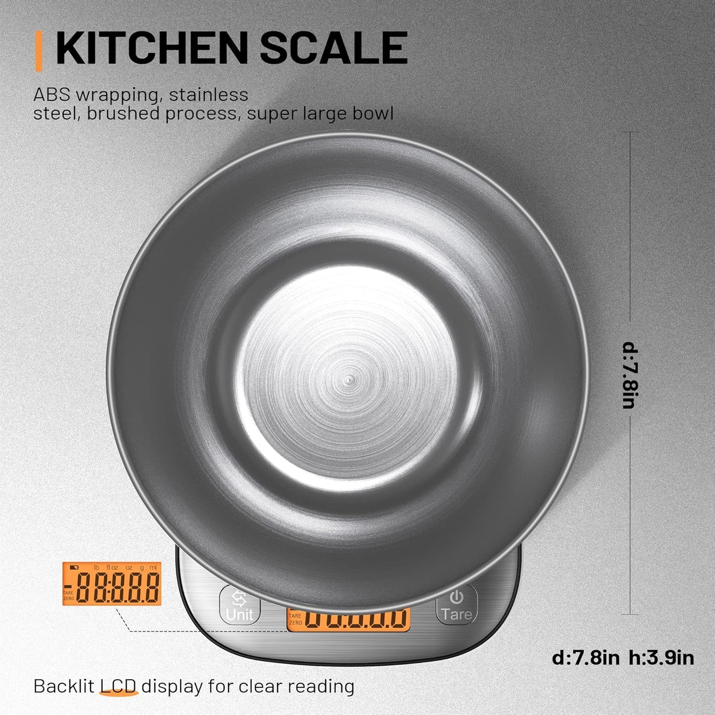 GRAM PRES Lebensmittel Küchenwaage Digital Gewicht Gramm und Oz mit IPX6 Waterproo,Professionelle Edelstahl Digital Küche Lebensmittelwaage 11lb/0.01oz mit Schüssel für Diät Backen Kochen