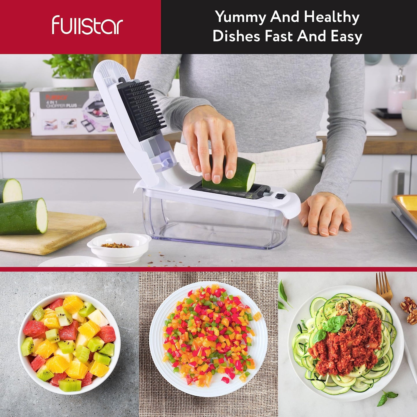 Gemüseschneider Spiralschneider Gemüsehobel - Gemüse Schneider Zwiebelschneider Kartoffelschneider Obstschneider - Vegetable Chopper Cutter Dicer (4-in-1 - Weiß)