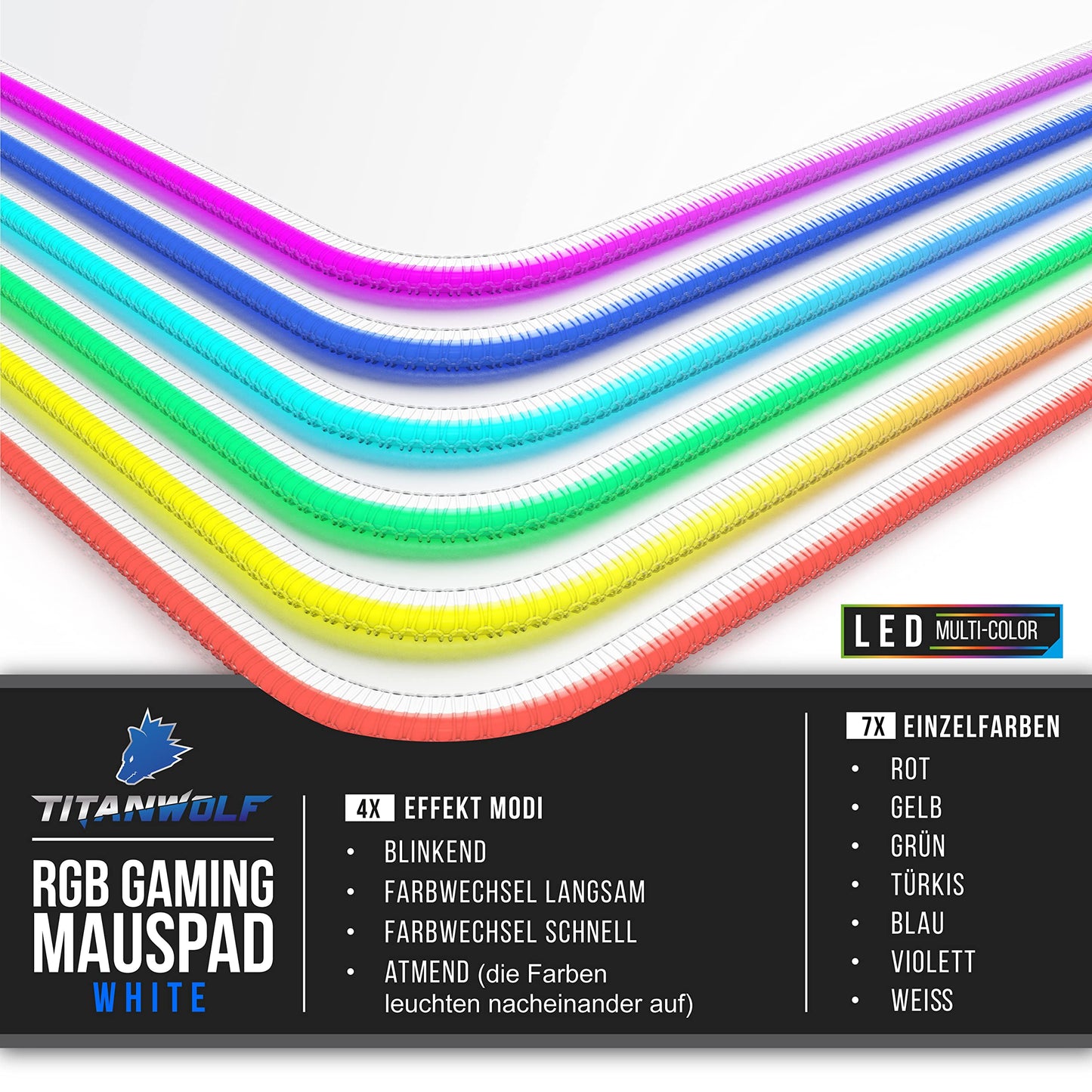 TITANWOLF - RGB Gaming Mouse Pad - LED Desk Pad - 800x300 mm - XXL Mouse Pad - LED Multi Color - 11 Lighting Modes - 7 LED Colors Plus 4 Effect Modes - Washable - Stars