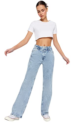 Trendyol Women’s 90s High Waist Wide Leg Jeans – 100% Cotton, Casual Fit
