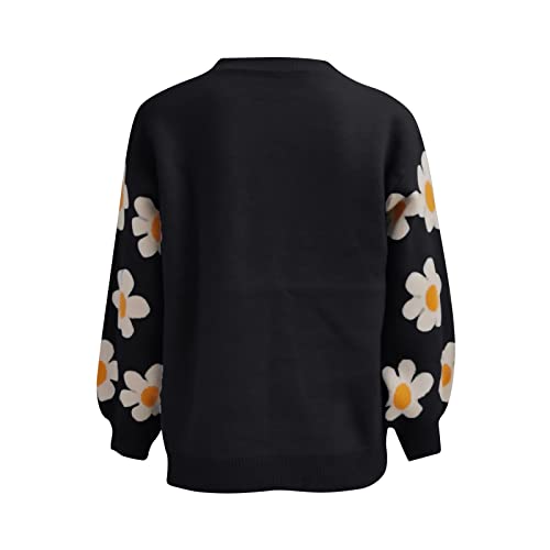 Women’s Floral Knit Sweater – Elegant Stand Collar Pullover