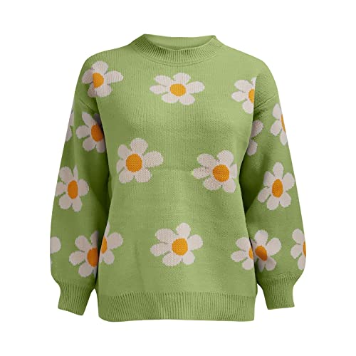 Women’s Floral Knit Sweater – Elegant Stand Collar Pullover
