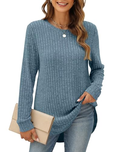 XIEERDUO Women's Pullover Sweater – Curved Hem Knit Sweatshirt