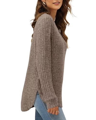 XIEERDUO Women's Pullover Sweater – Curved Hem Knit Sweatshirt