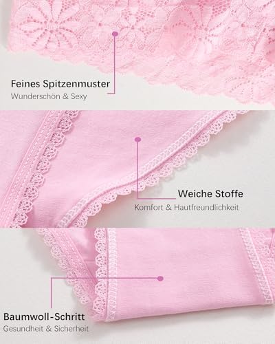 Women's Lace Cotton Hipster Panties Pack of 6 Soft Breathable Briefs - S–XL