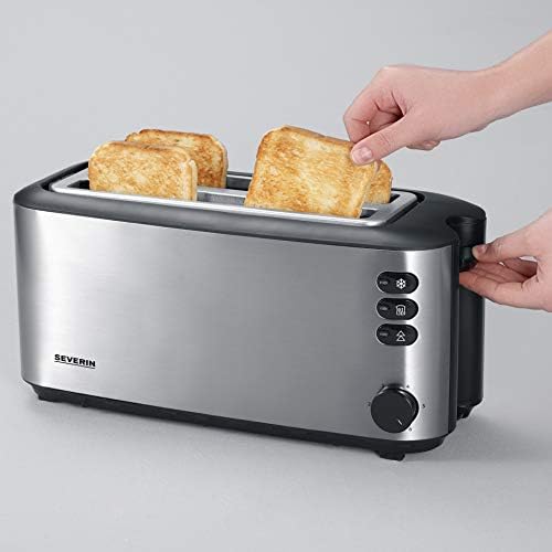 Severin AT Doppel-Langschlitztoaster mit eingebautem Brötchenaufsatz Edelstahl (gebürstet), Schwarz