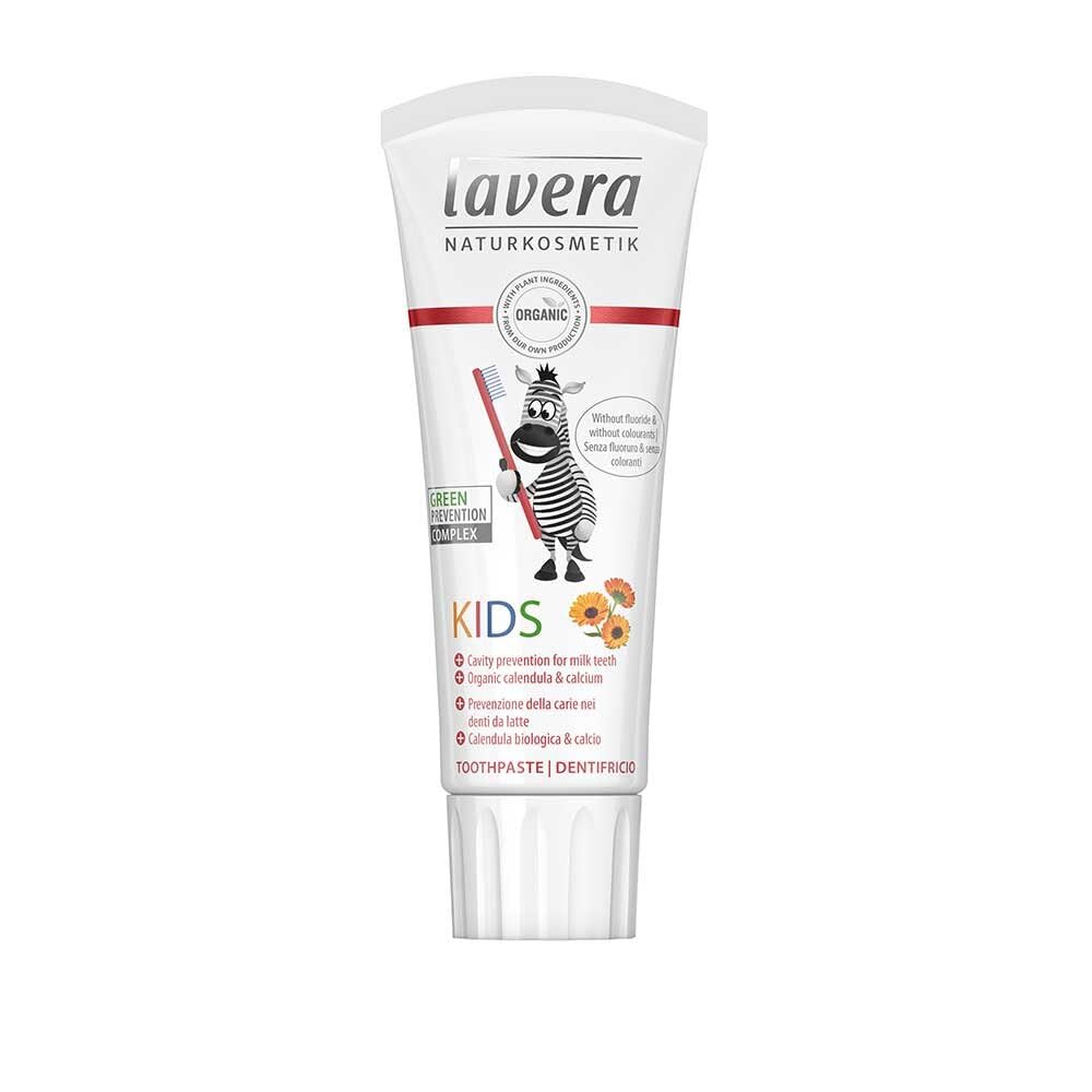 lavera Zahncreme Kids FLUORIDFREI - ohne Farbstoffe - schützt Milchzähne - mild-fruchtig - Bio Calendula & Calcium - Vegan - 75 ml