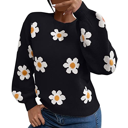 Women’s Floral Knit Sweater – Elegant Stand Collar Pullover