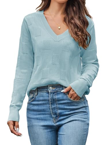 Women’s V-Neck Knit Sweater – Long Sleeve Casual Elegant Pullover