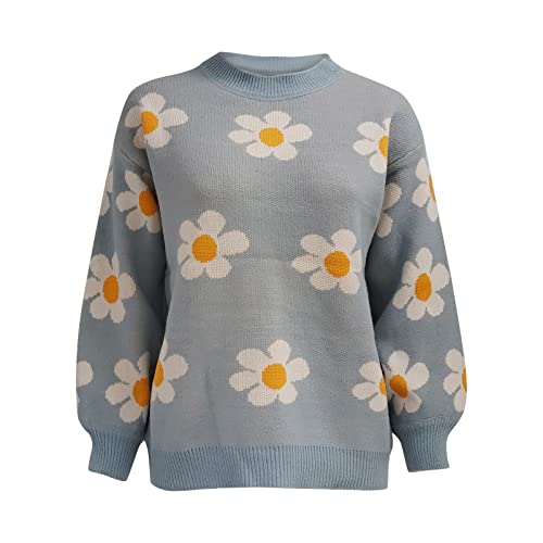 Women’s Floral Knit Sweater – Elegant Stand Collar Pullover