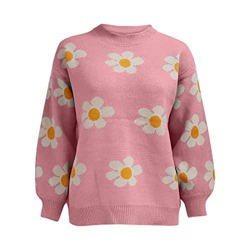 Women’s Floral Knit Sweater – Elegant Stand Collar Pullover