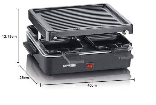 SEVERIN Mini Raclette-Grill für 4 Personen, platzsparend und kompakt, antihaftbeschichtet, 600 W, schwarz, RG 2370