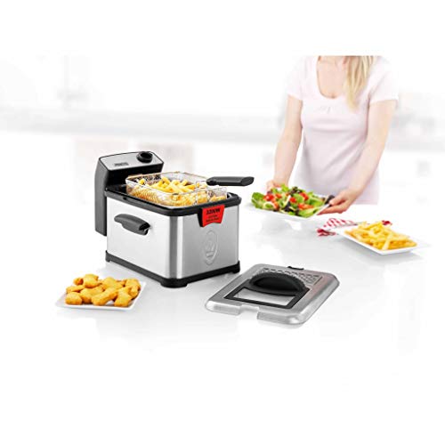 Princess 183001 Edelstahl Fritteuse mit 3 Liter Fassungsvermögen, Ölfilter und Kaltzonenfunktion, entnehmbarer Edelstahl-Behältereinsatz, Silber 01.183001.050