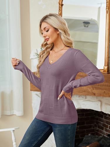 Women’s V-Neck Knit Sweater – Long Sleeve Casual Elegant Pullover