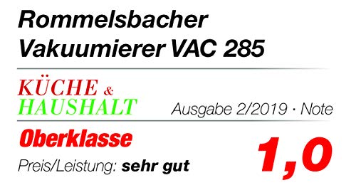 ROMMELSBACHER Vakuumierer VAC 485 - Absaugleistung 15 Liter/Min., Einhand-Bedienung, für Langzeitbetrieb geeignet, Doppel-Versiegelungsnaht, 2 Versiegelungszeiten, für Folien bis 30 cm Breite