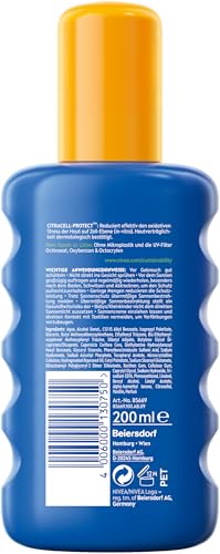 NIVEA SUN Schutz & Pflege Sonnenspray LSF 50+, wasserfestes Sonnencreme Spray mit Vitamin C & Hyaluron, schnell einziehender Sonnenschutz für 48h Feuchtigkeit (200 ml)