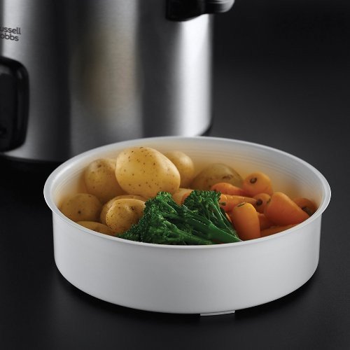 Russell Hobbs Reiskocher [1,8l] inkl. Dampfgarer -Einsatz (Warmhaltefunktion, antihaftbeschichteter Gartopf, Reislöffel & Messbecher, Edelstahl, Glas-Deckel, Schongarer für Gemüse & Fisch etc)19750-56