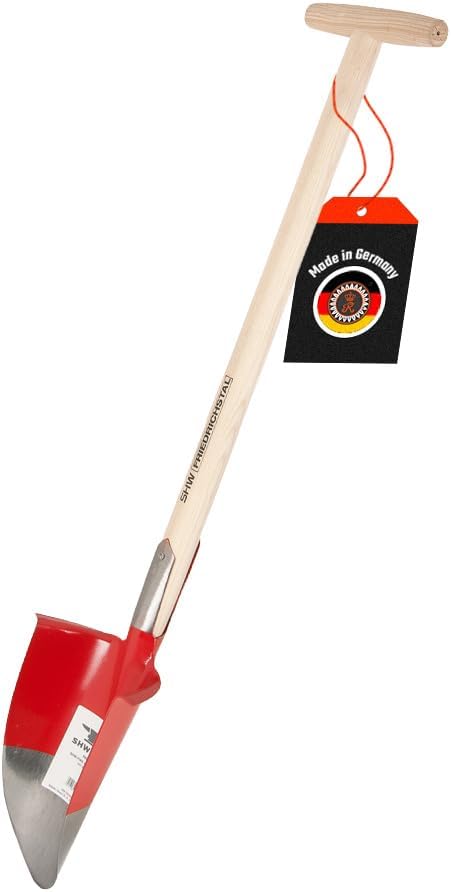 SHW-FIRE | Hohlspaten mit Eschenholzstiel, T-Griff, geschmiedetem Spezialstahl, Spaten ideal zum Pflanzen & Wurzeln durchtrennen | Made in Germany