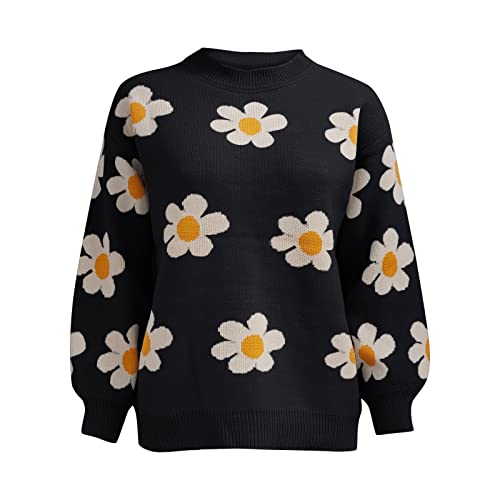 Women’s Floral Knit Sweater – Elegant Stand Collar Pullover