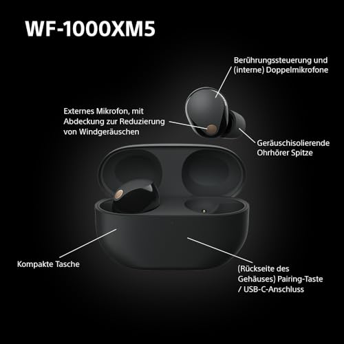 Sony WF-1000XM5 Wireless Noise Canceling Headphones, Bluetooth, In-Ear Headphones, Microphone, Up to 24 Hours Battery Life, Quick Charge, IPX4, iOS &amp; Android Compatible - Black, Small 