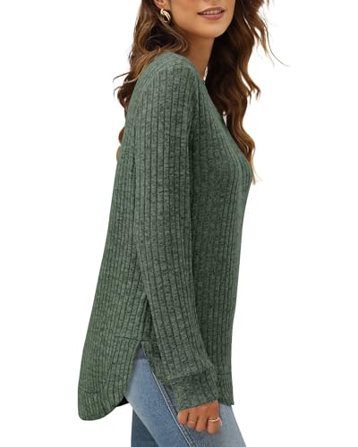 XIEERDUO Women's Pullover Sweater – Curved Hem Knit Sweatshirt