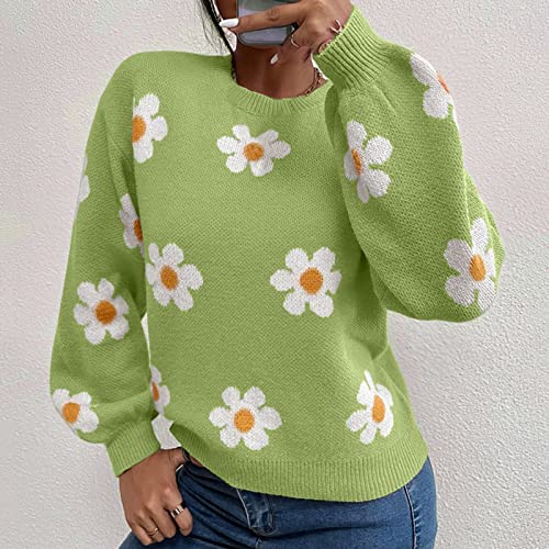 Women’s Floral Knit Sweater – Elegant Stand Collar Pullover