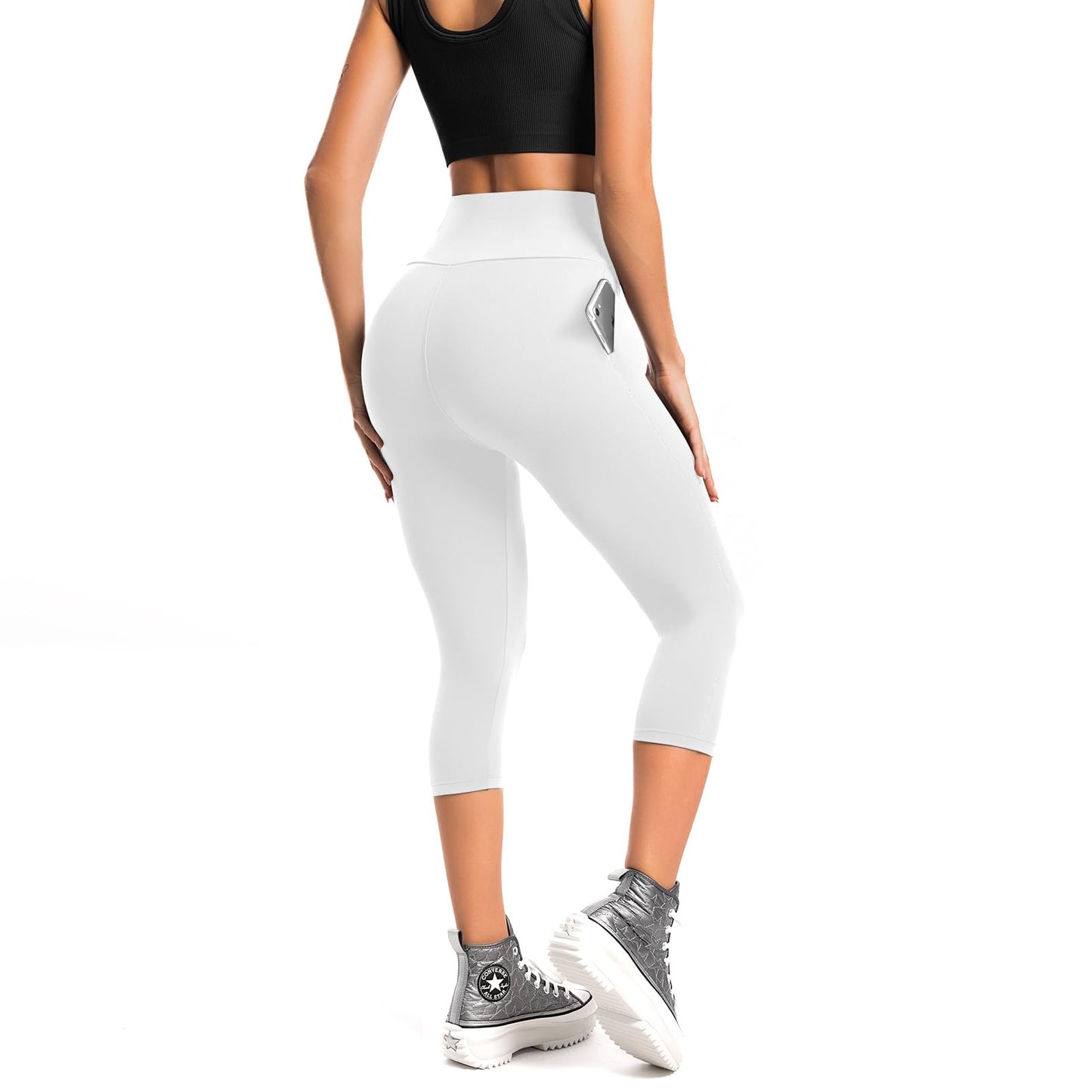 SINOPHANT Women’s High Waist 3/4 Leggings with Pockets – Opaque & Stretchy