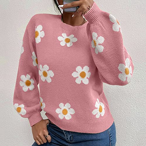 Women’s Floral Knit Sweater – Elegant Stand Collar Pullover
