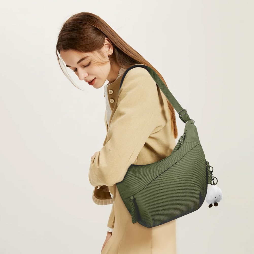 Aucuu Women’s Corduroy Halfmoon Crossbody Bag