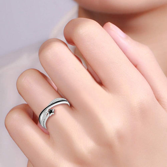 Adjustable Sterling Silver Knot & Star Ring for Women