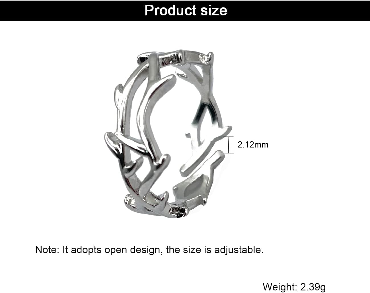 Silver Thorn Branch Ring for Men & Women