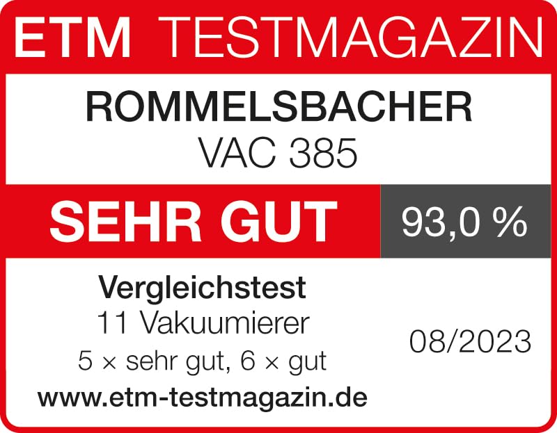 ROMMELSBACHER Vakuumierer VAC 485 - Absaugleistung 15 Liter/Min., Einhand-Bedienung, für Langzeitbetrieb geeignet, Doppel-Versiegelungsnaht, 2 Versiegelungszeiten, für Folien bis 30 cm Breite