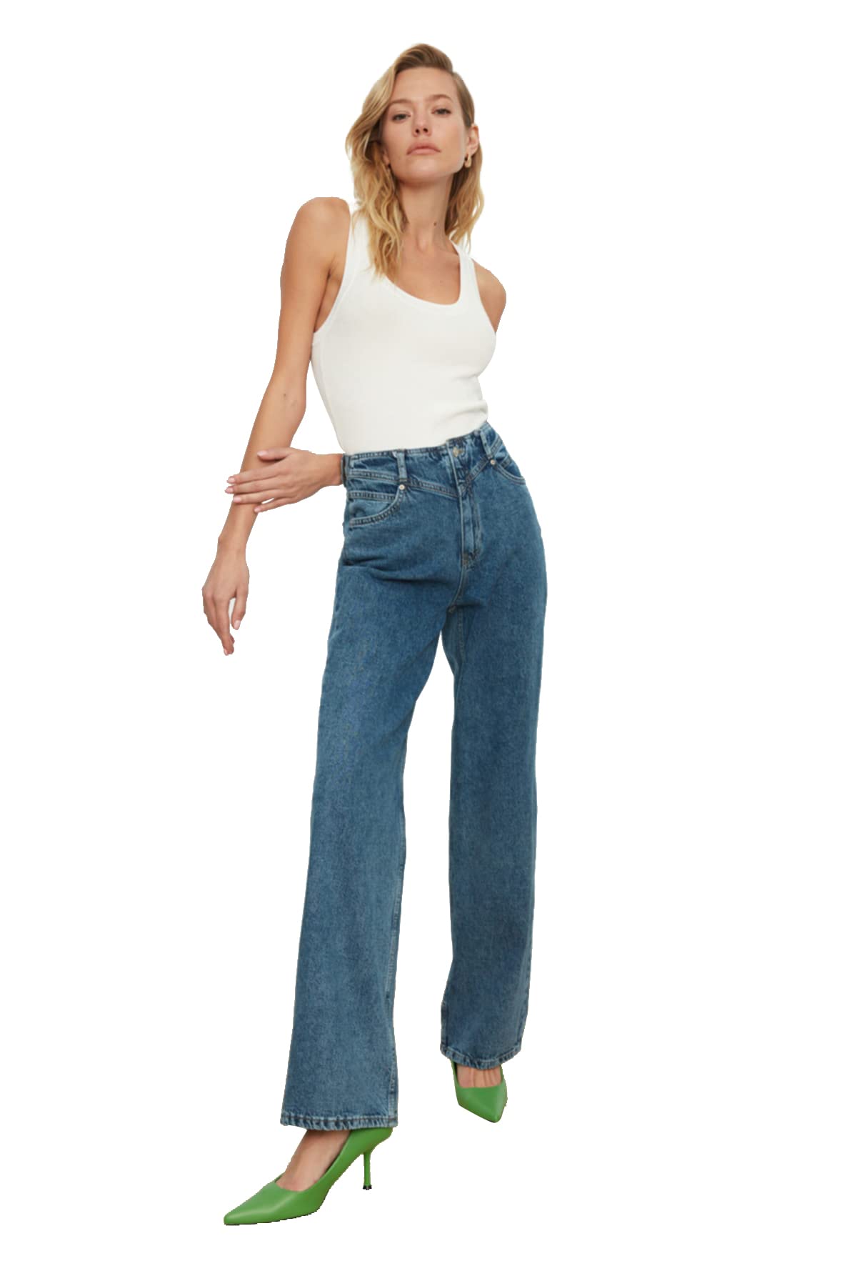 Trendyol Women’s 90s High Waist Wide Leg Jeans – 100% Cotton, Casual Fit