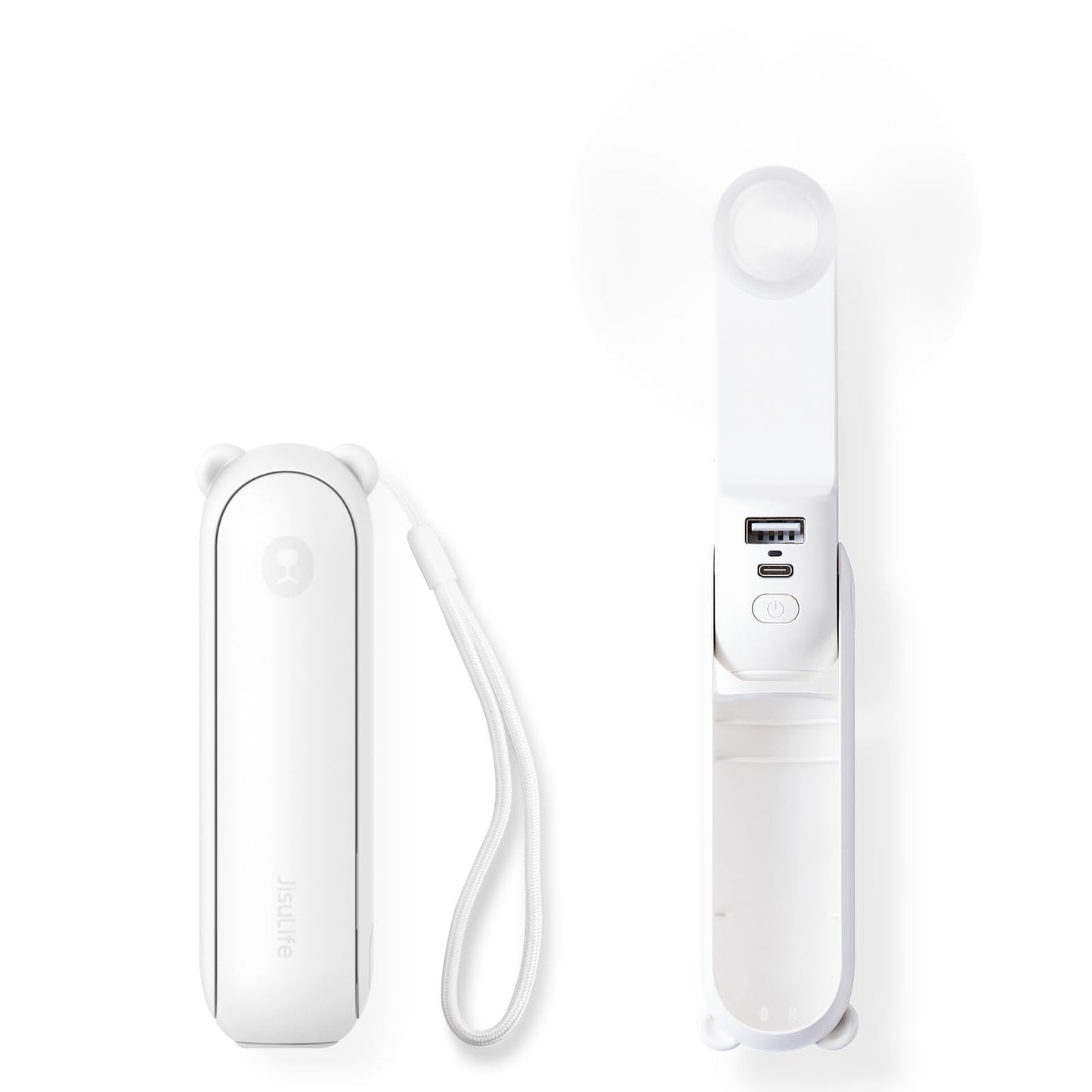 JISULIFE Mini Handventilator, 3-in-1 Handventilator, wiederaufladbarer USB [12–19 Betriebsstunden] mit Powerbank, Taschenlampe, tragbarer Ventilator für Reisen/Sommer, Geschenke für Frauen-Rosa