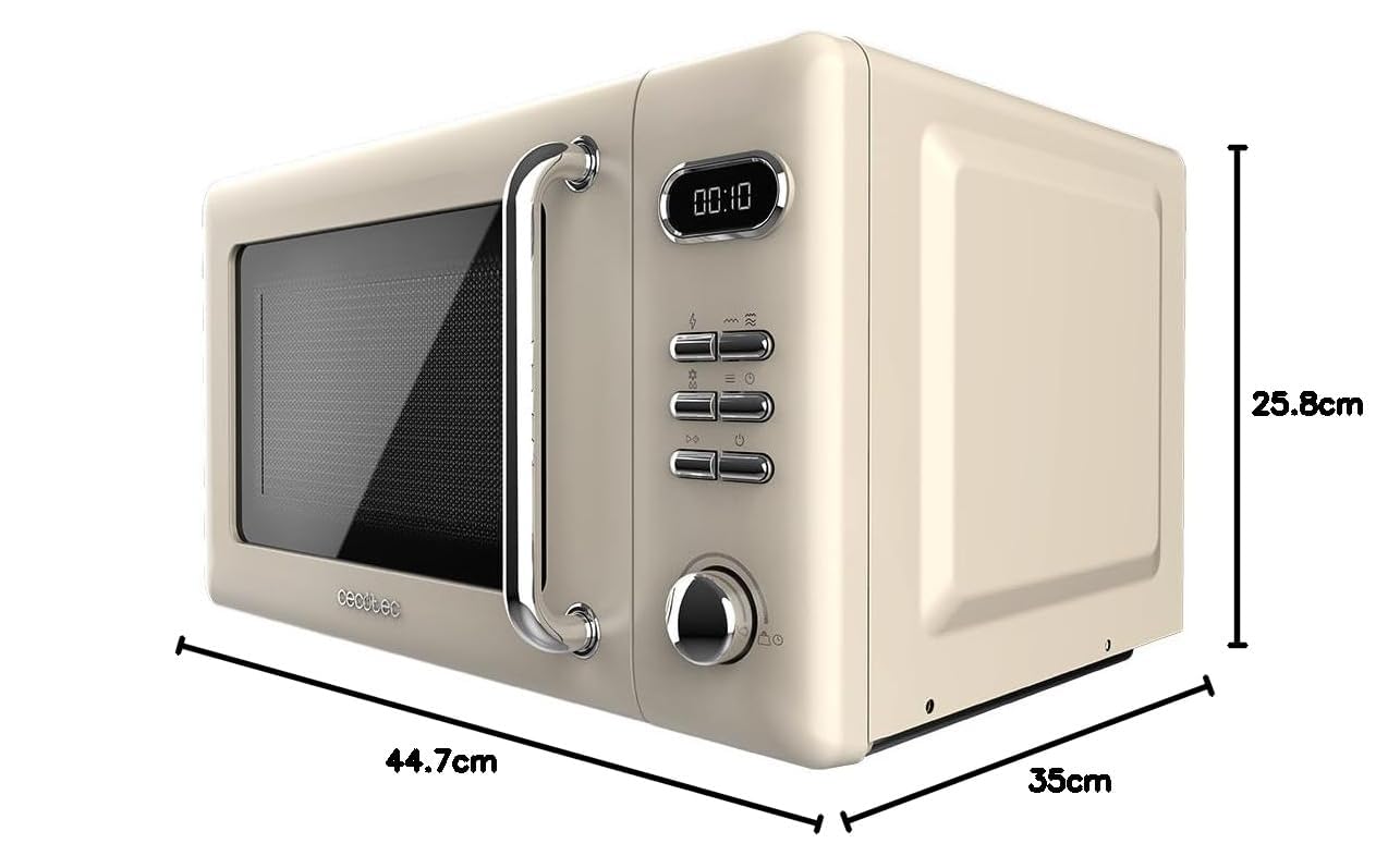 Cecotec Digitale Mikrowelle mit Grill Proclean 5110 Retro Green, 700 W in 5 Stufen, Timer bis 60 Minuten, 8 Programme und Auftaumodus, Vintage-Design in Grün