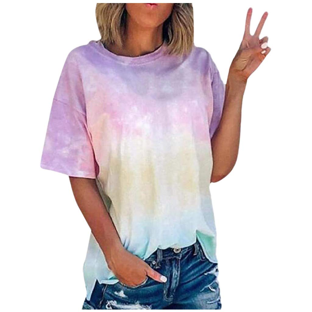 Women’s Tie Dye T-Shirt – Colorful Batik Round Neck Short Sleeve