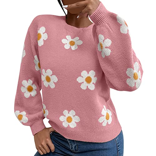 Women’s Floral Knit Sweater – Elegant Stand Collar Pullover