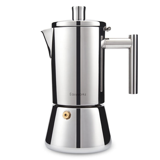 Easyworkz Diego Espressokocher für Herd, Edelstahl, italienische Kaffeemaschine, Mokkakanne für 6 Tassen, 300 ml Espressokanne für Induktion Silber
