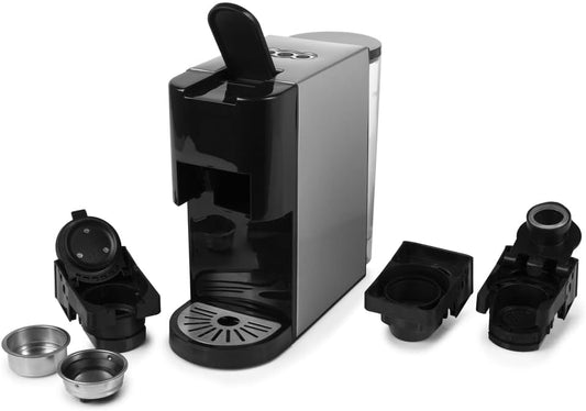 Princess Multicapsel Coffee Machine 4-in-1 - 1450 Watt, Capsule, Pads, Ground Coffee, BPA-Free, Black, Silver