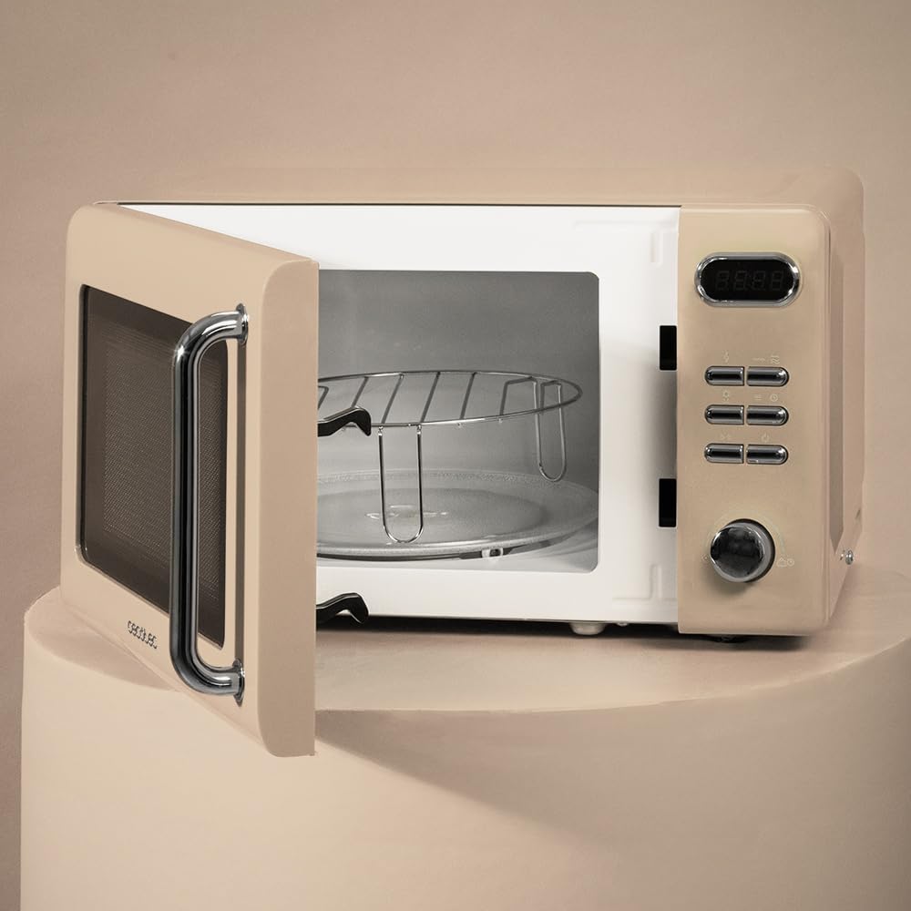 Cecotec Digitale Mikrowelle mit Grill Proclean 5110 Retro Green, 700 W in 5 Stufen, Timer bis 60 Minuten, 8 Programme und Auftaumodus, Vintage-Design in Grün