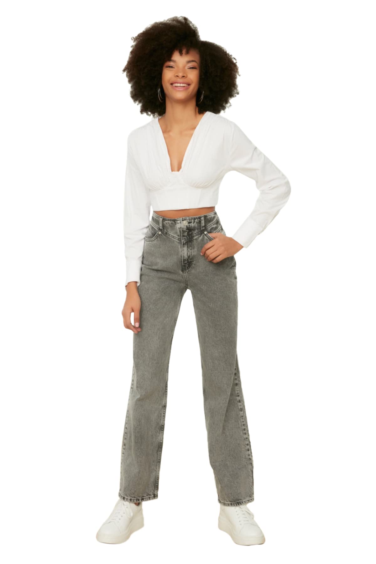 Trendyol Women’s 90s High Waist Wide Leg Jeans – 100% Cotton, Casual Fit