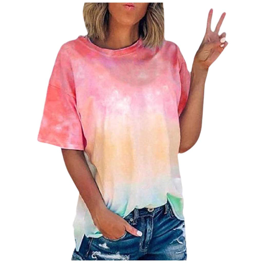 Women’s Tie Dye T-Shirt – Colorful Batik Round Neck Short Sleeve