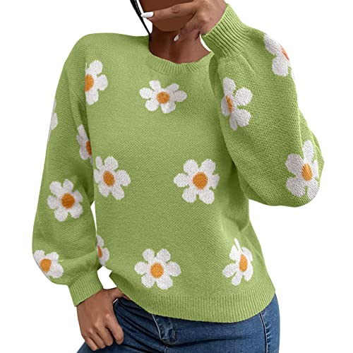 Women’s Floral Knit Sweater – Elegant Stand Collar Pullover