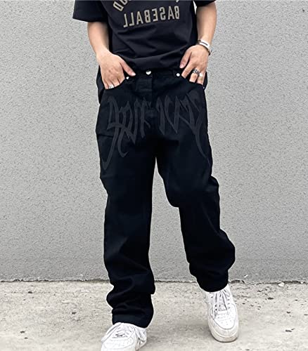 Men’s Y2K Baggy Jeans – Embroidered High-Waisted Skate Denim Pants