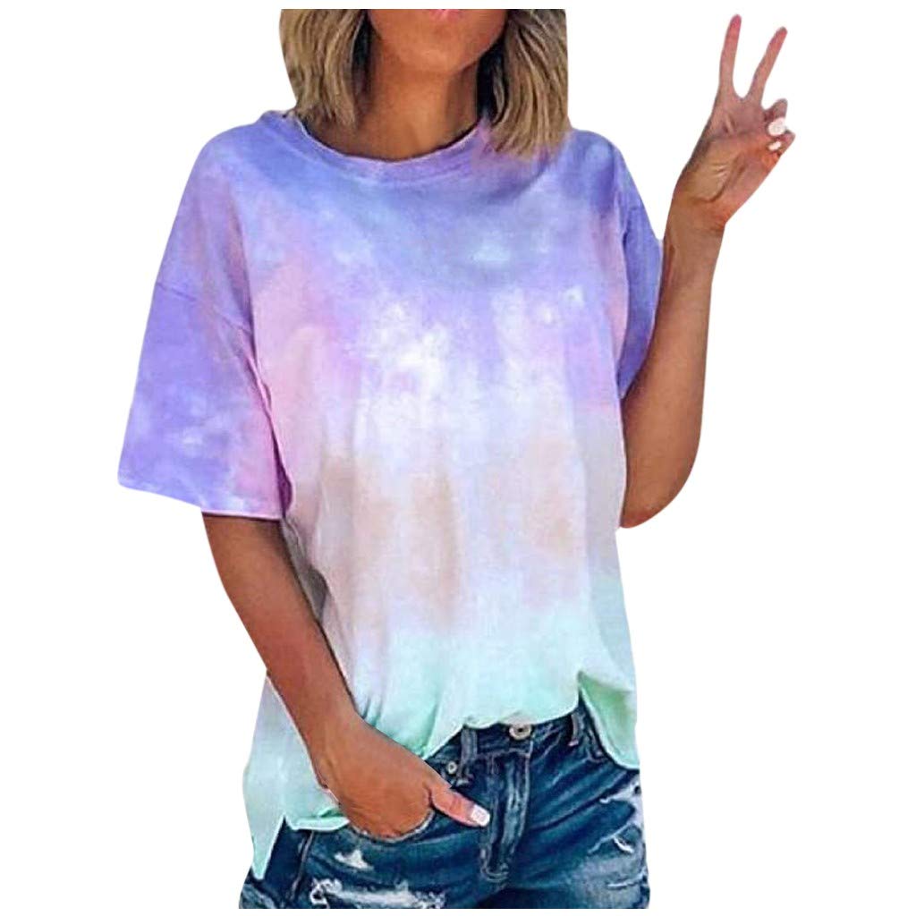 Women’s Tie Dye T-Shirt – Colorful Batik Round Neck Short Sleeve