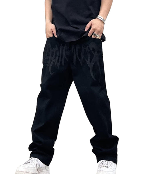 Men’s Y2K Baggy Jeans – Embroidered High-Waisted Skate Denim Pants