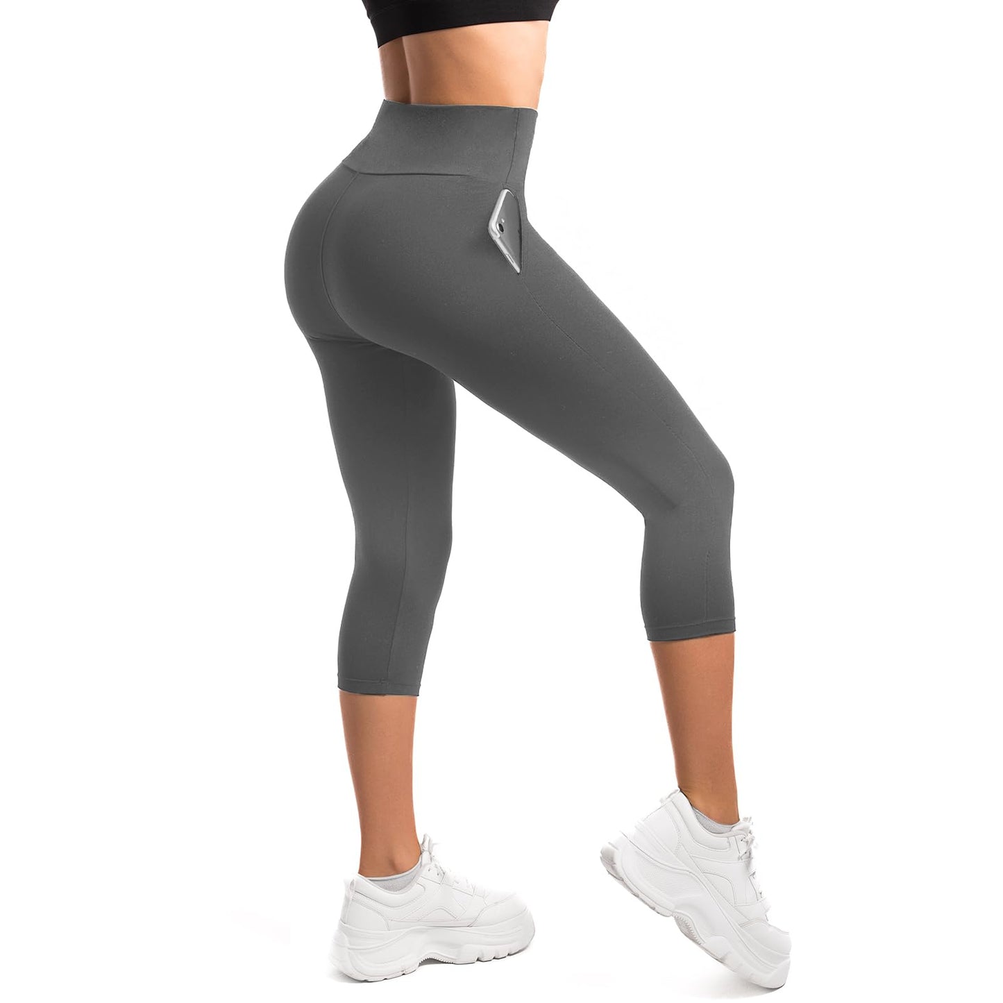 SINOPHANT Women’s High Waist 3/4 Leggings with Pockets – Opaque & Stretchy