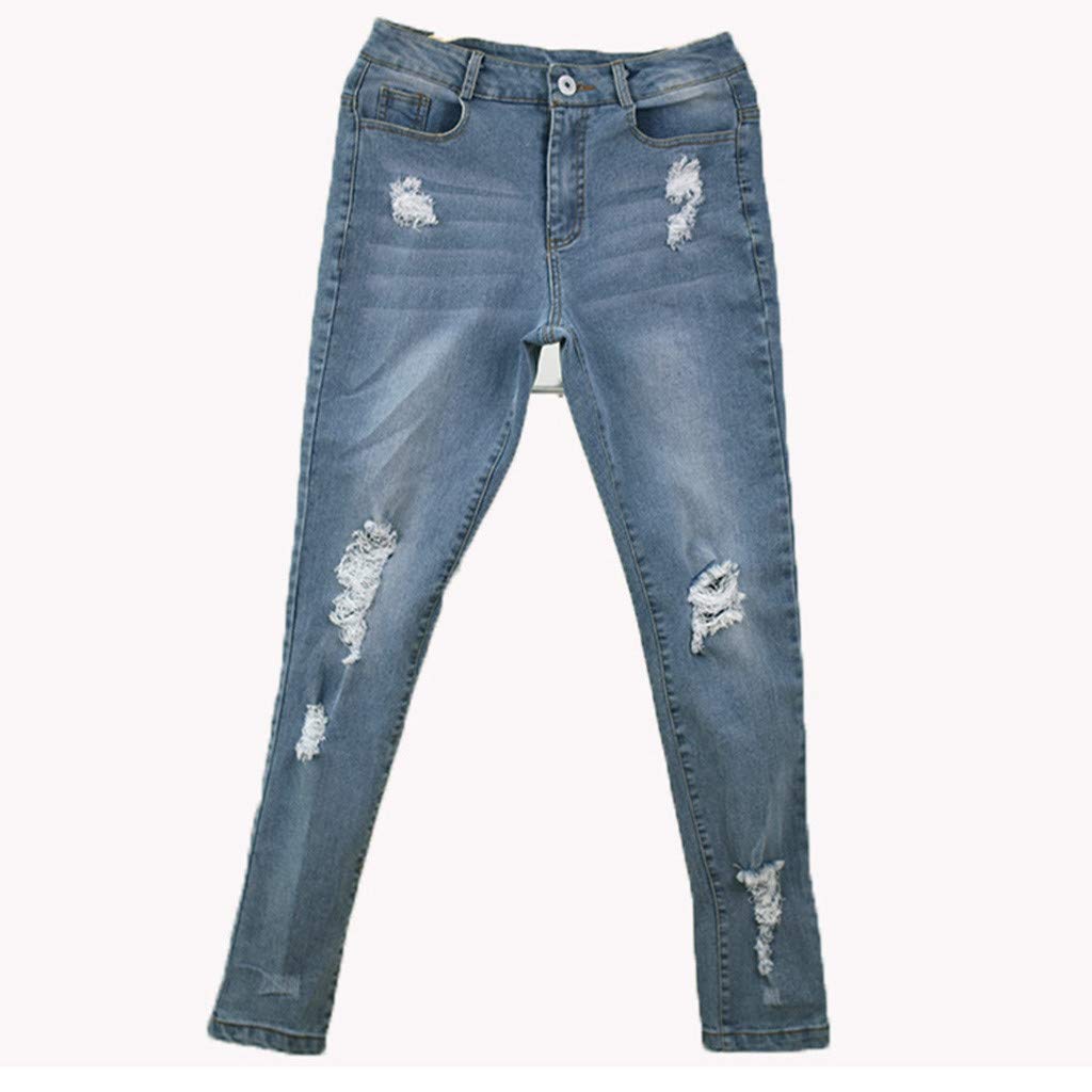 KKPW Women’s Stretch Jeans Slim Ripped High-Waist Skinny Pants with Visible Button Fly