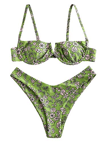 Zaful 2-Piece Bikini Set Floral High Cut Underwire Bikini for Women